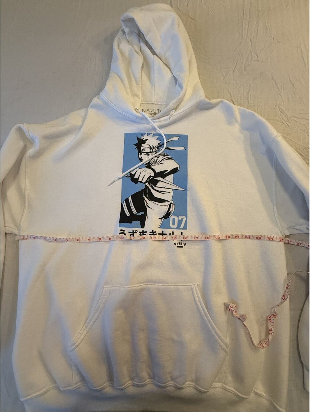 Naruto Shippuden Hoodie Men's 2XL White Uzumaki Naruto Anime Graphic Sweatshirt